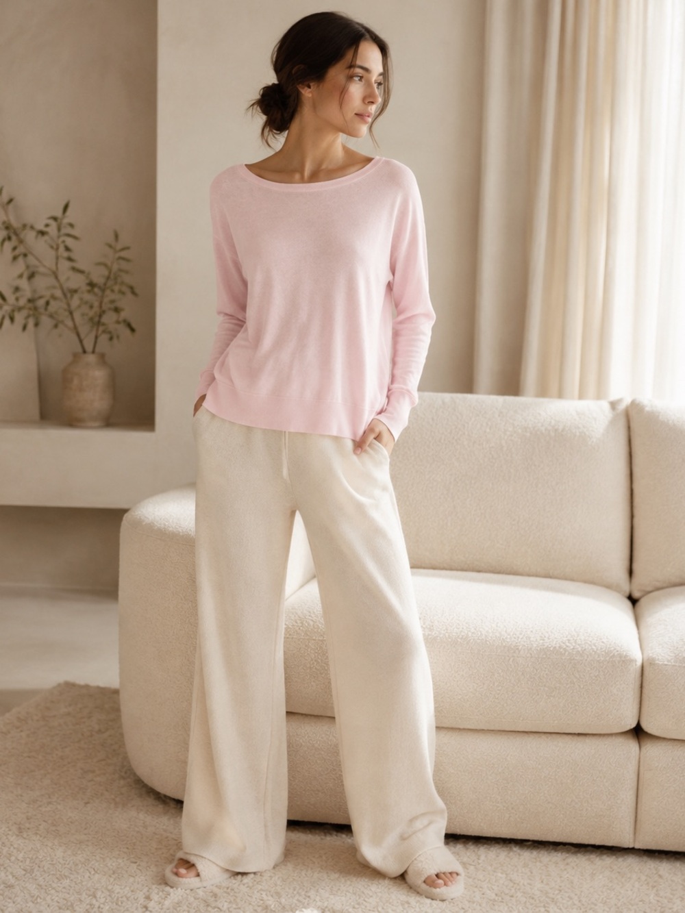 Women’s Off-the-Shoulder Sweater in Light Pink